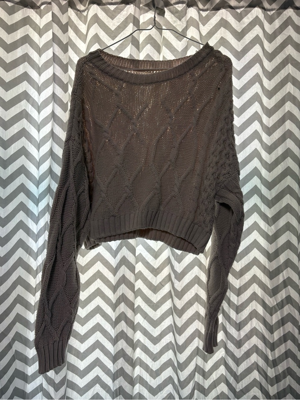Aeropostale Chunky Cable-Knit Crew Sweater - Brown